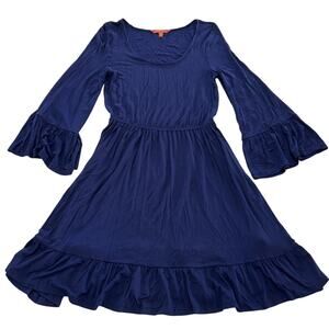 ModCloth Dress Women XS Blue Fit and Flare Bell Sleeve Ruffle Hem Boho Cute